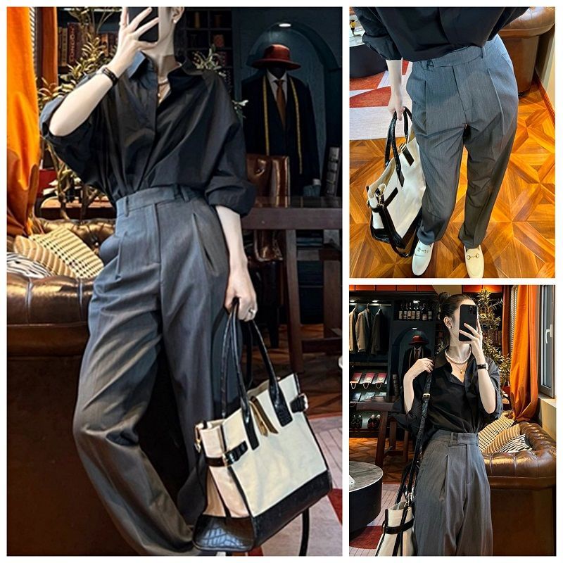 Bộ Áo Sơ Mi Đen + Quần Suit Thời Trang Đường Phố Cá Tính