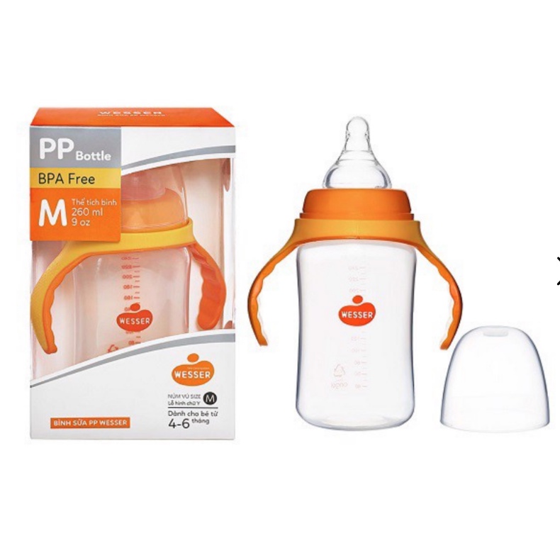 Bình sữa cho bé, nano wesser 260ml 60ml 140ml nhựa PP an toàn ChickBabyShop