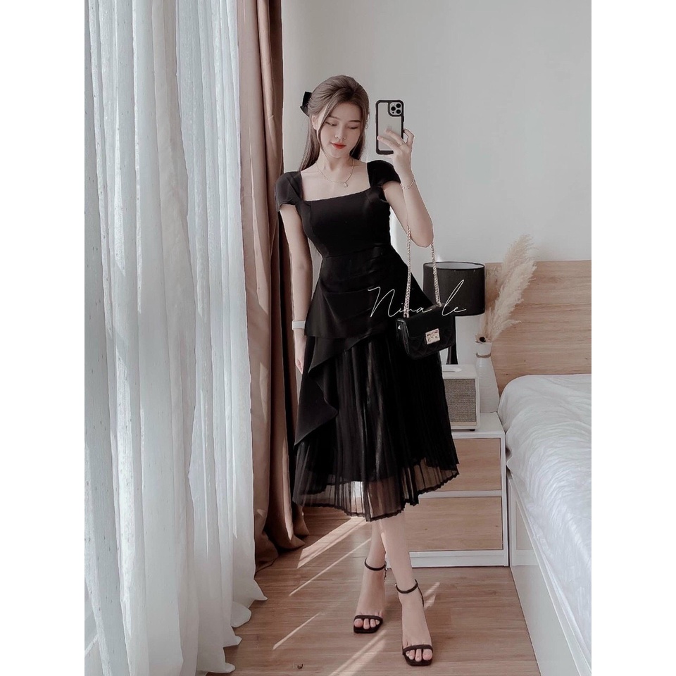 Sét Đồ Bộ Nữ Áo Bèo Vải Đũi Lụa  Kèm Chân Váy Voan Dập Ly  Thời Trang Kiểu Cách Đi Chơi