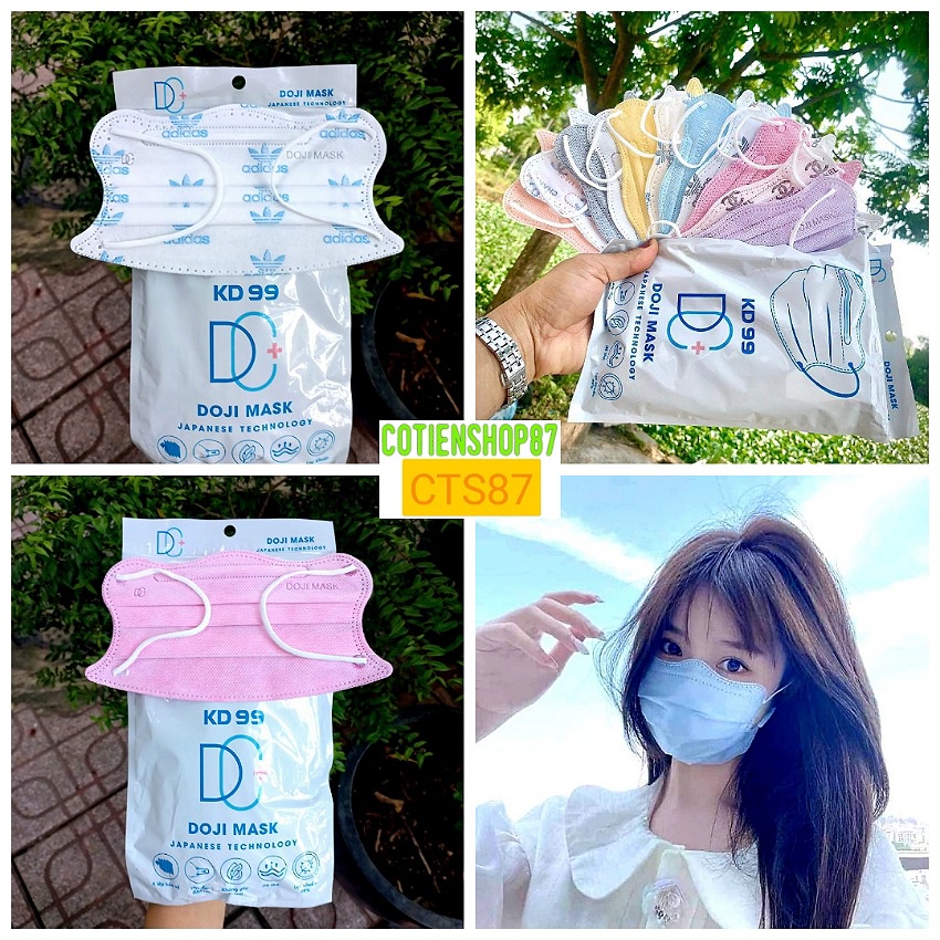 Khẩu trang cua Doji Mask KD99, túi 10 cái, 4 lớp kháng khuẩn 99%, quai thun co dãn, nhiều màu đẹp, cotienshop87