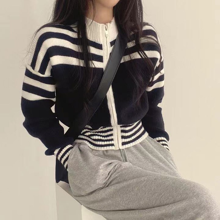 Áo cardigan dệt kim SUXI tay dài cổ đứng có khóa kéo phong cách Hàn Quốc thời trang mùa thu cho nữ