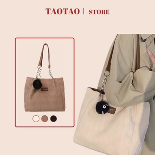 Túi tote đi học vải vintage túi đeo vai cỡ lớn thu đông đi chơi đi làm