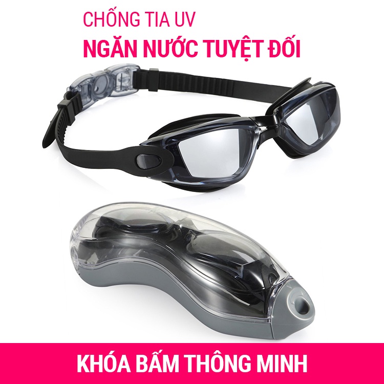 GiGiBomstore Kính bơi ánh kim chống tia UV , chống hấp hơi kiểu dáng thể thao Khóa bấm phía sau dễ dàng đeo và tháo kính