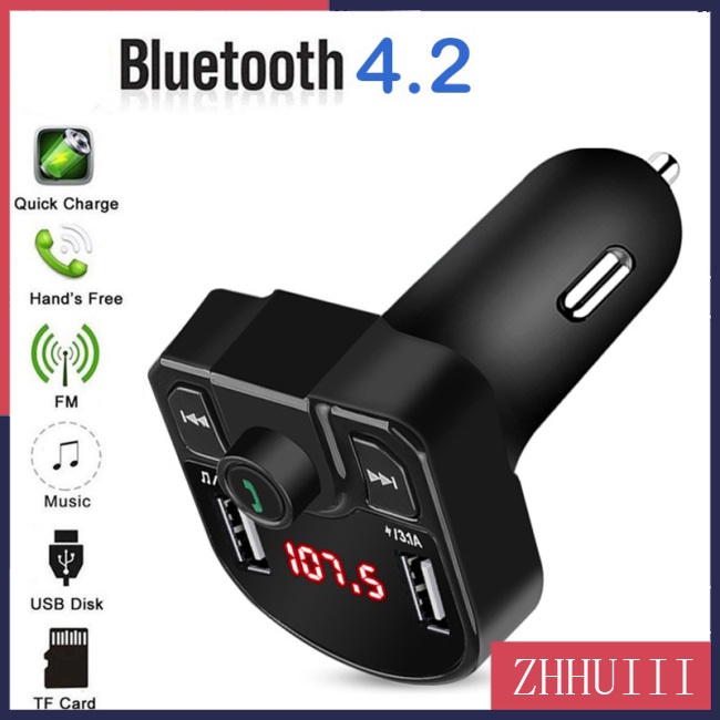 Tẩu Sạc Usb Kép Kiêm Máy Nghe Nhạc Mp3 / Đài Fm Bluetooth Không Dây Hỗ Trợ Thẻ Tf Màn Hình Lcd Cho Xe Hơi