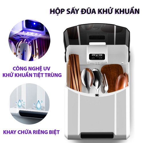 Máy làm khô Đũa Thìa tiệt trùng - Ống Đựng Đũa Muỗng diệt khuẩn Bằng tia tử ngoại Treo Tường Tiện Lợi