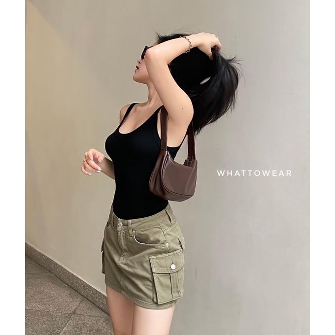 Bodysuit 2 dây khoét lưng thun mịn 2 màu Đen Trắng