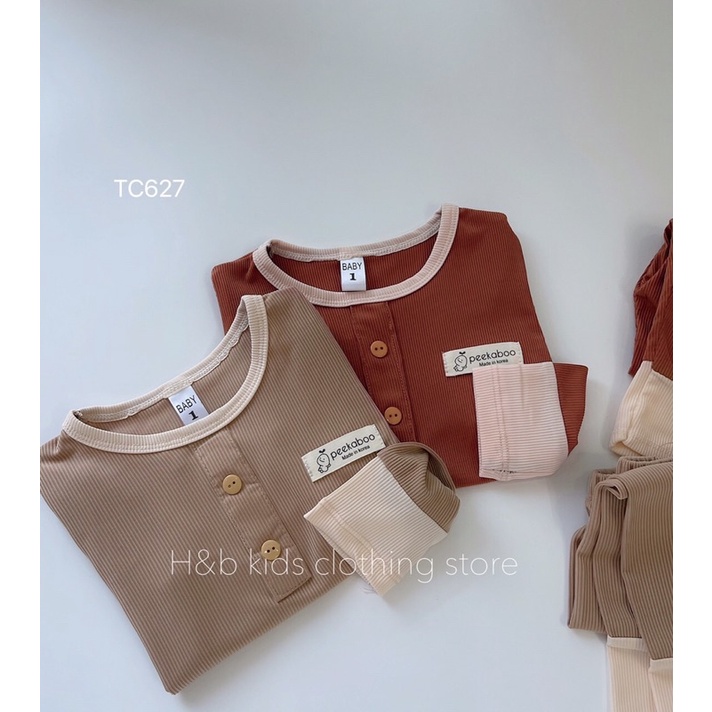 Bộ thun tăm dài tay bo viền mặc thu đông cho bé, chất vải mềm mịn co dãn size từ 7-17kg