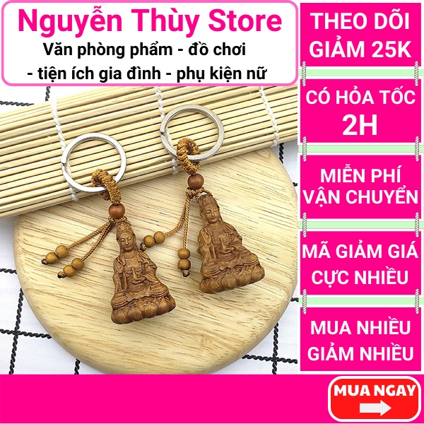 Móc khóa may mắn Phật Bà Quan Âm bằng gỗ chạm khắc 2 mặt giá rẻ ✔️ FREESHIP 🚛 - Nguyễn Thùy Store