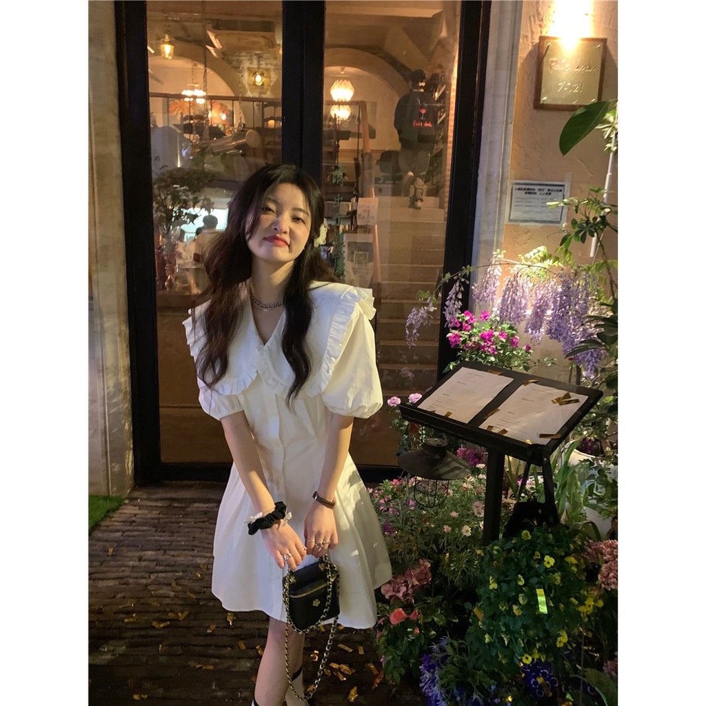 Đầm Sơ Mi Trắng Cổ Búp Bê Dáng Rộng Thời Trang Mùa Hè 2022 Phong Cách Pháp Mới