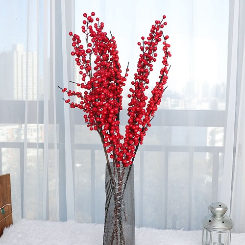 Cành Đào Đông Đỏ Nhiều Nhánh Cao Cấp Dùng Trong Trang Trí Tết, Decor Phòng Khách Sang Trọng