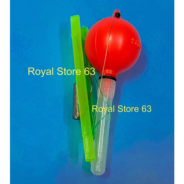 Phao nhựa đỏ + dây cước + 1 lưỡi + chì + chặn hạt câu cá, câu đêm