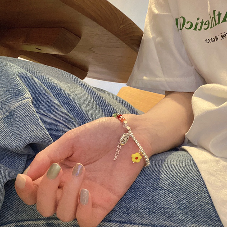 Vòng Tay Mạ Bạc Mặt Hình Đám Mây Và Hoa Màu Cầu Vồng Thời Trang Cho Nữ