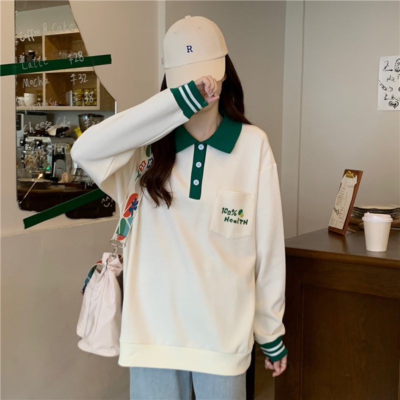 Áo sweater SUXI thể thao polo dáng rộng phối túi đơn giản thời trang xuân thu cho nữ