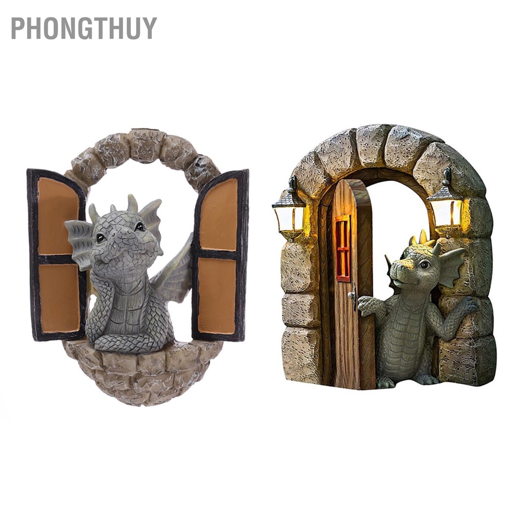 Tượng Khủng Long Leo Cửa Sổ Chất liệu nhựa Resin dễ thương Nhỏ gọn Trang Trí Sân Vườn