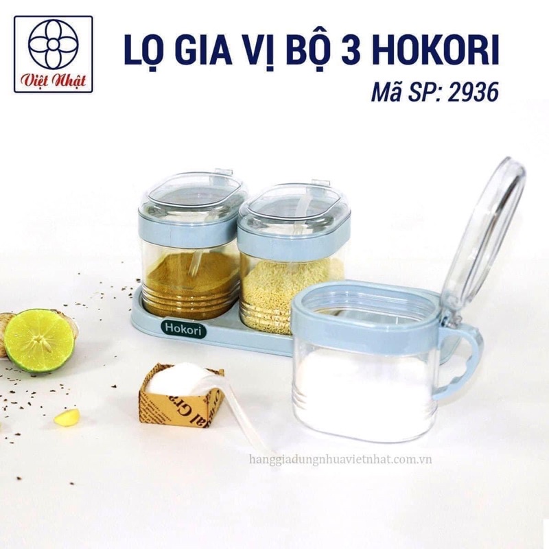 Bộ 3 Lọ gia vị Việt Nhật hokori cao cấp, có giấy an toàn vệ sinh đảm bảo chất lượng ko độc hại.
