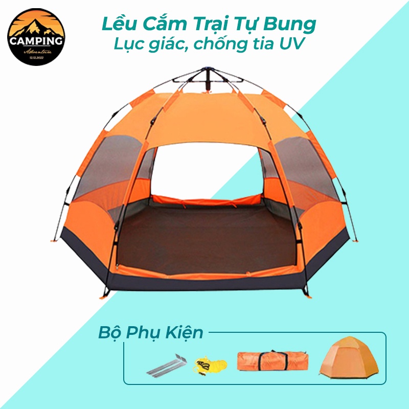 Lều cắm trại tự bung , lều du lịch dã ngoại dành cho 4-6 người, lớp tráng bạc chống tia uv, các cửa chống muỗi