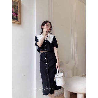 Rập set váy nữ tay ngắn váy bút chì