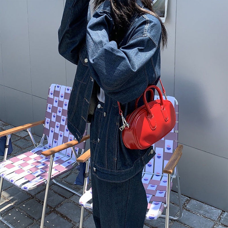 Mischa Túi Xách Đeo Vai Bằng Da PU Màu Trơn Phong Cách retro Đơn Giản