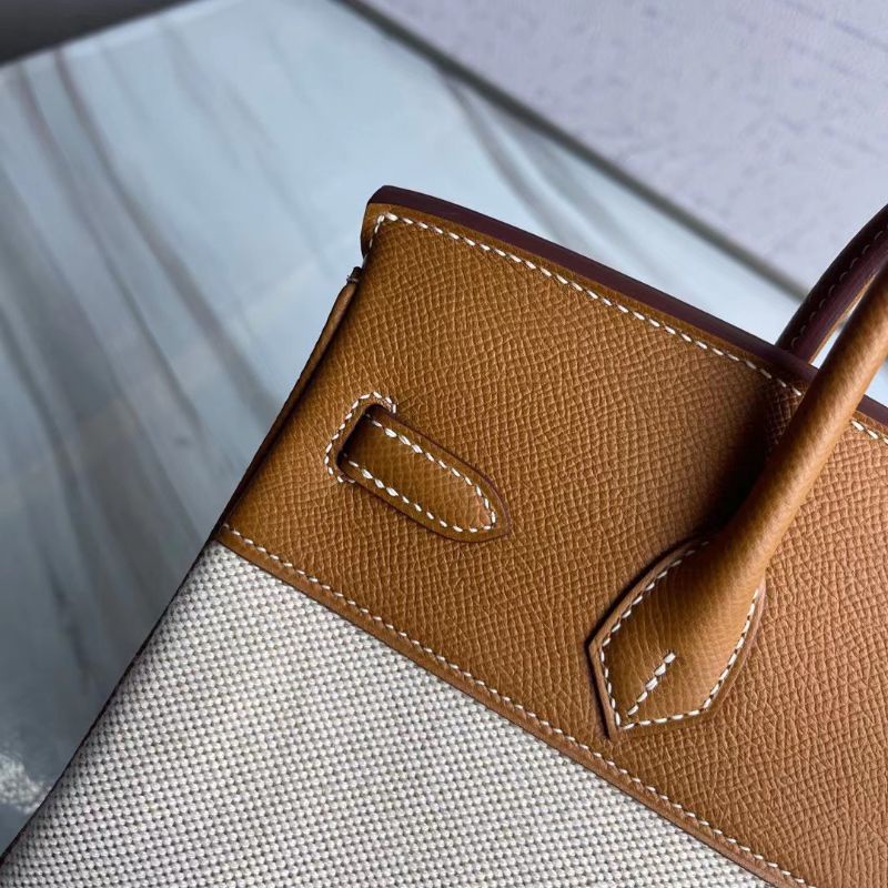 Túi Xách HM Birkin da pháp kết hợp vải canvas