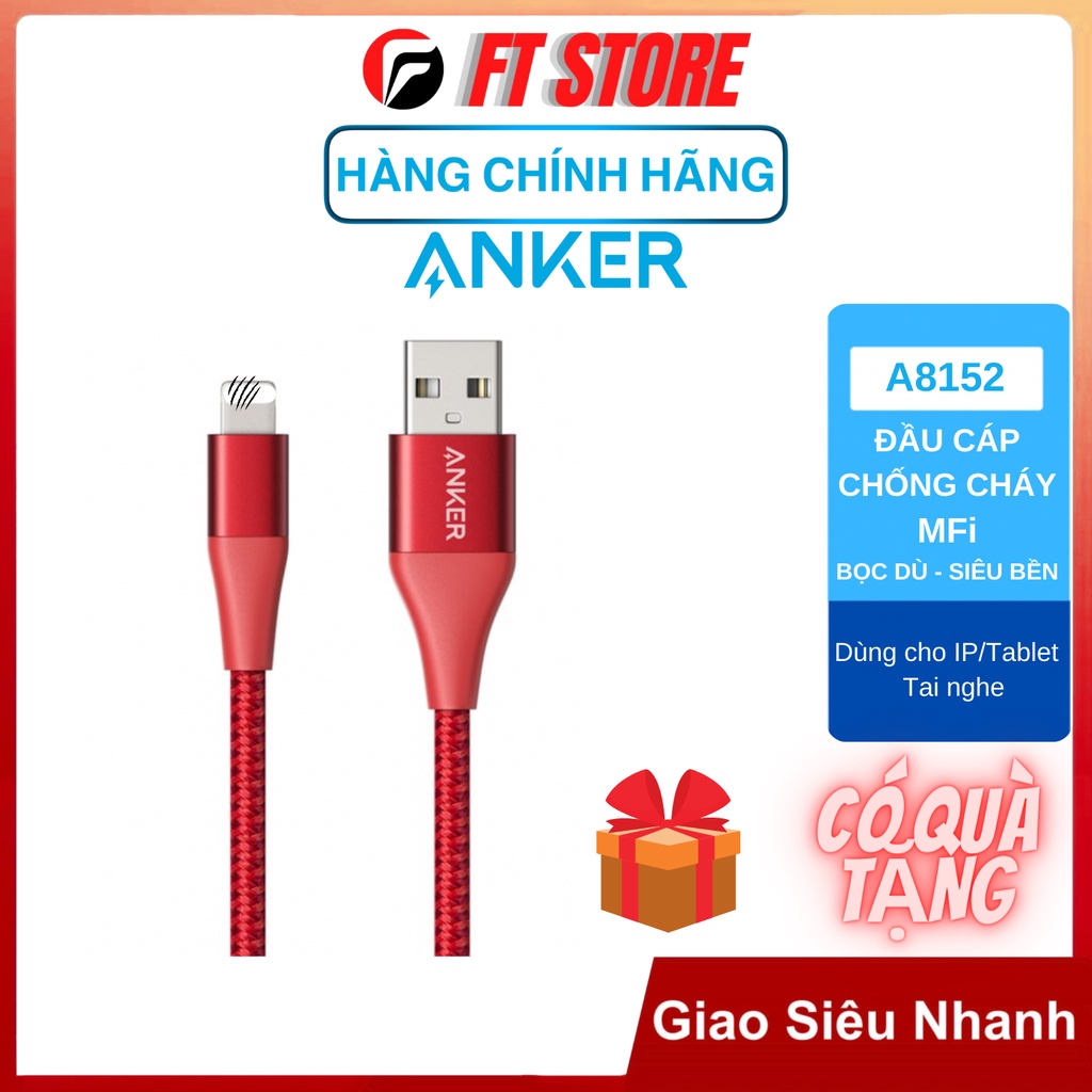 Cáp dù sạc nhanh ANKER Powerline + II Usb A to L Chip mới C89 Bạc - A8452 dài 0.9 Mét A8453 dài 1.8 Mét