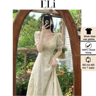 Đầm trắng voan phối ren 2 lớp ELi tiểu thư sang trọng kèm ảnh thật size S,M,L,XL