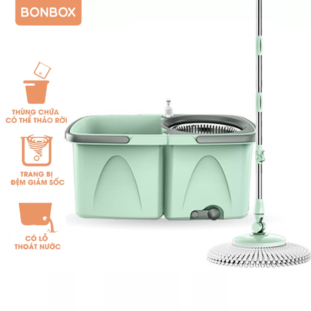 Bộ lau nhà thông minh xoay 360 độ BONBOX BCT706 kèm xô lau dạng xoay 2 ngăn có thể tháo rời - Hàng chính hãng