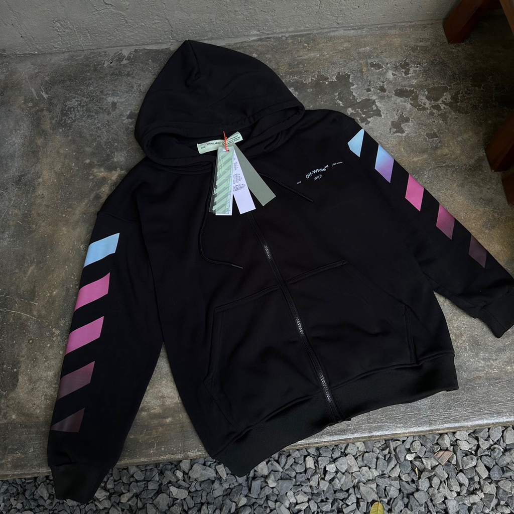 Áo Hoodie Zip Off White Gradient Phối Màu Chất Áo Nỉ Bông Chính Phẩm Dày Dặn 800-900 gram Form Âu