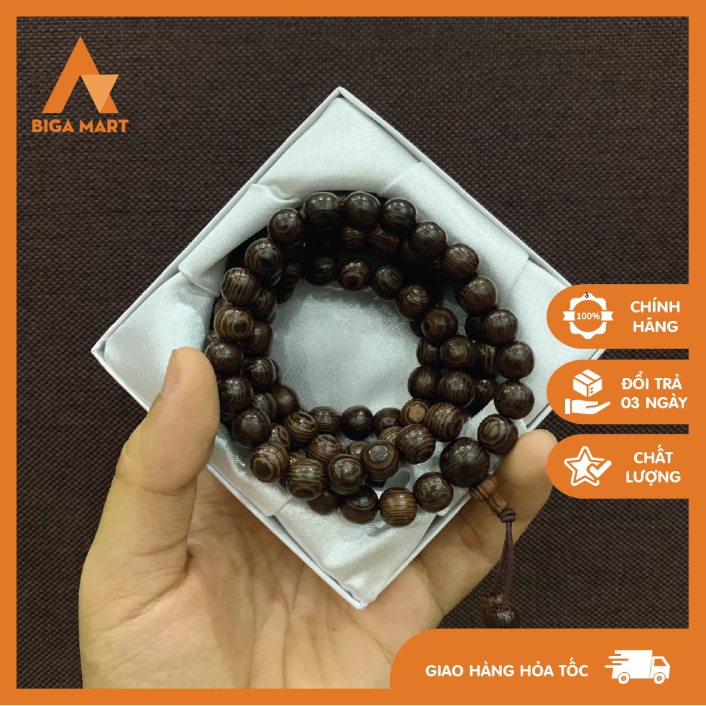 Tràng 108 hạt - Vòng tay phong thuỷ gỗ mun công tự nhiên kèm hộp làm quà tặng xinh xắn loại 8ly