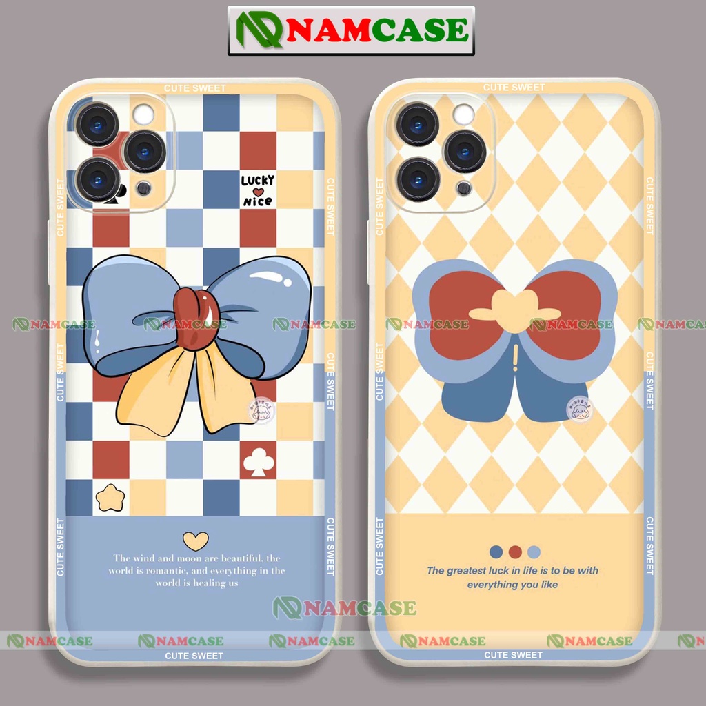 Ốp lưng điện thoại iPhone cặp đôi hình nơ cute dễ thương đẹp cạnh vuông cho ip 6/6s/7/8/X/XS/XR/11/12/13/14 Pro Plus Max