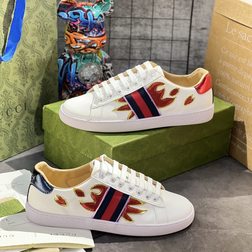 Giày Thể Thao Gucci ACE Flame/Fire. Giày Gucci Lửa Trắng