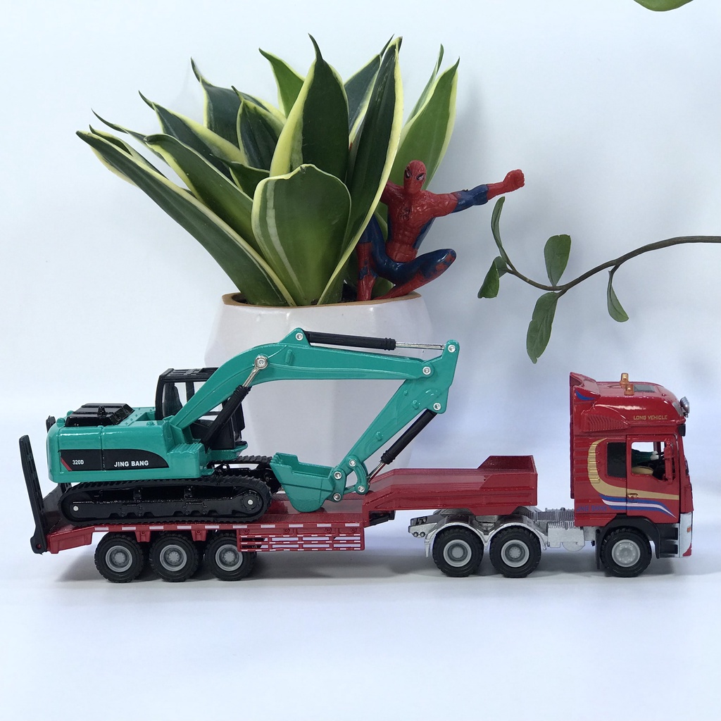 Mô hình xe đầu kéo chở máy xúc đào tỷ lệ 1:50 bằng kim loại