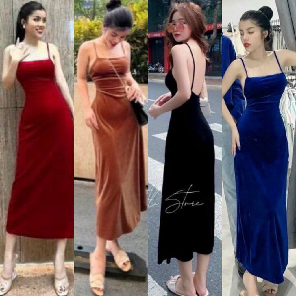 ĐẦM MIDI NHUNG HAI DÂY