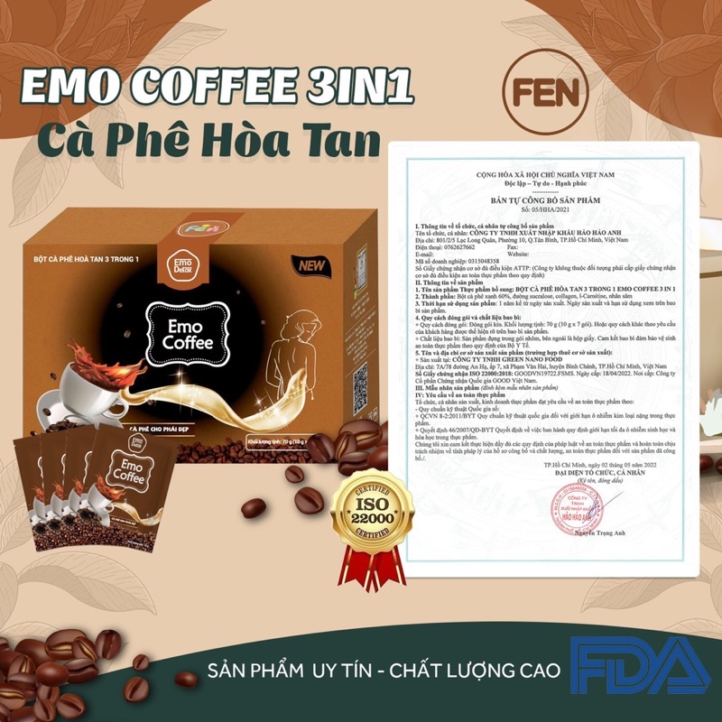 [NEW GC] emoslim by fen BỘT CÀ PHÊ HOÀ TAN 3 TRONG 1 EMO COFFEE