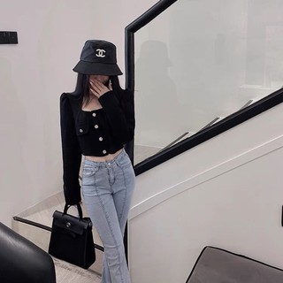 Áo dạ dáng croptop cổ vuông 2 lớp đính cúc ngọc style hàn quốc ap065- lolla_fashion