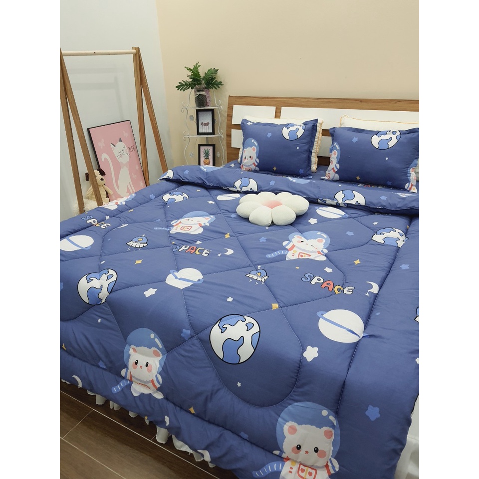 (Xả hàng) ️ Full Set Chăn Phao 5 Món Ga Gối Poly loại 1 Chăn Bông Mẫu Thỏ Dâu Như Hình [Loại Bông Dày Đắp Mùa Đông]