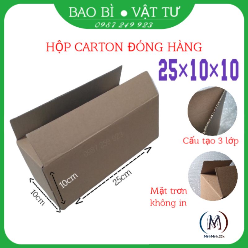 Hộp Carton Đóng Gói Hàng Ship Cod,Size 25x10x10,Cấu Tạo 3 Lớp,Màu Nâu Trơn Không In