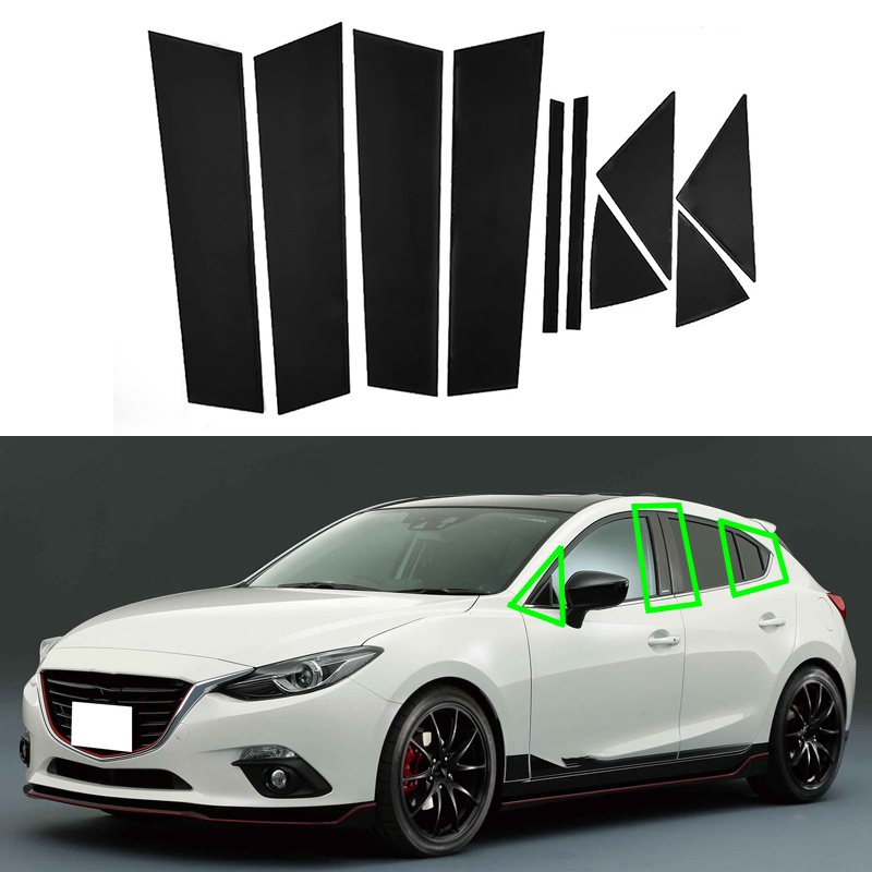 Bộ 10 Đề Can Màu Đen Bóng Dán Viền Cửa Sổ Xe Hơi Mazda 3 / Axela 2014-2019