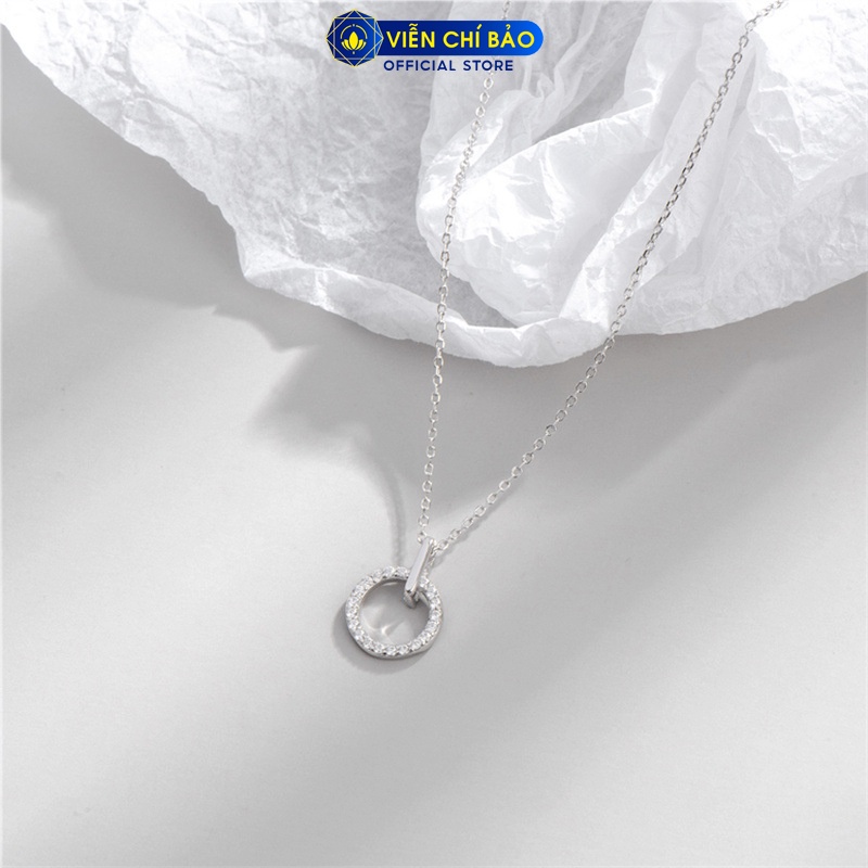 Dây chuyền bạc nữ tròn đính đá móc trơn chất liệu bạc 925 thời trang phụ kiện trang sức Viễn Chí Bảo D400462