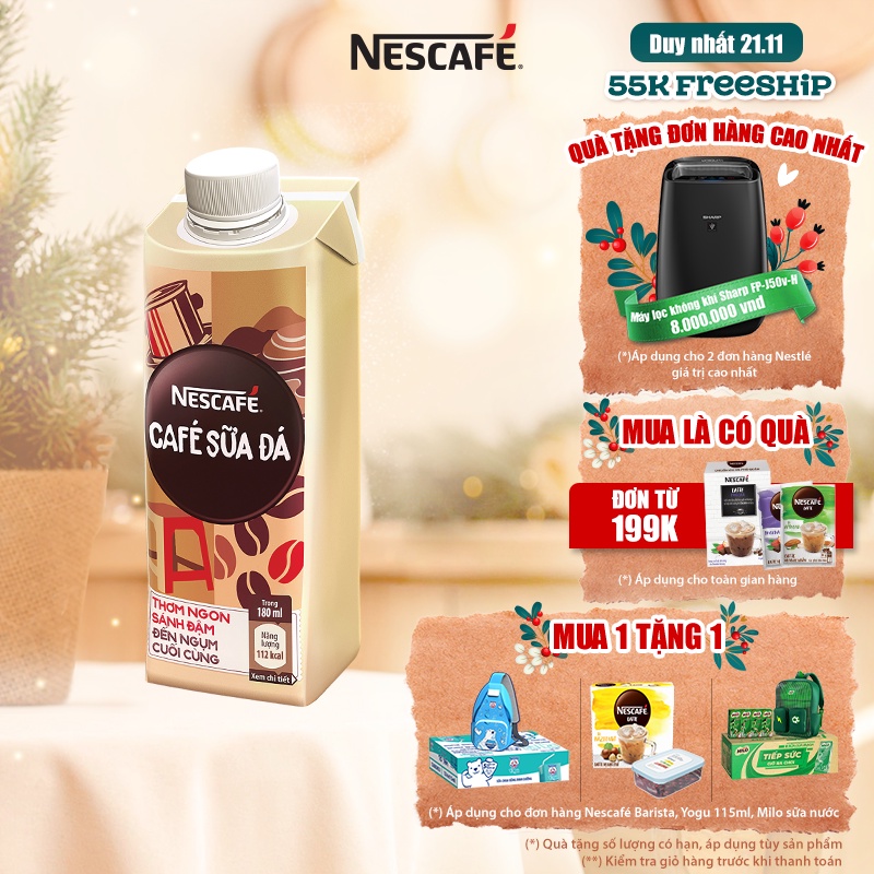 Lốc 12 hộp cà phê uống liền Nescafé® cà phê sữa đá (hộp 180ml)