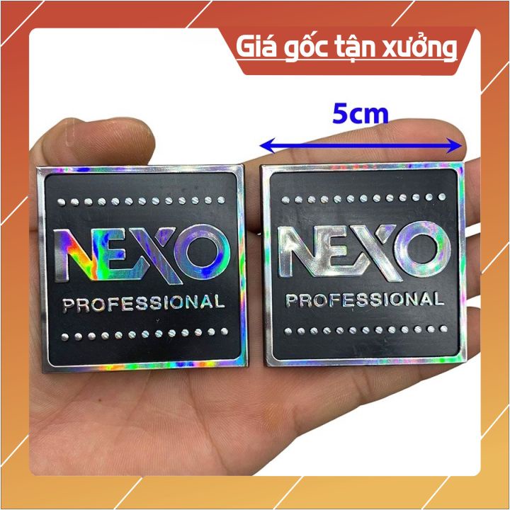 Tem loa Nexo bạc vuông 5cm, giá 1 đôi