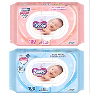 Khăn ướt trẻ em Bobby không mùi gói 100 tờ