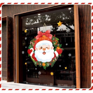 Decal trang trí Noel - Vòng nguyệt quế ông già Noel