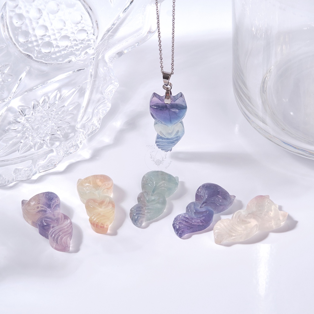 Mặt Dây Chuyền Hồ Ly Đá Fluorite Thiên Nhiên