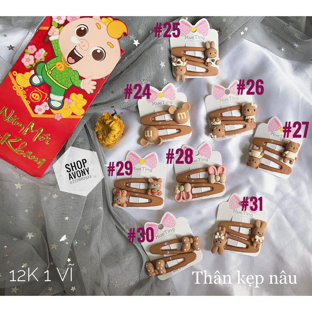 1 vĩ 2 cái kẹp tóc mái cho bé đính icon