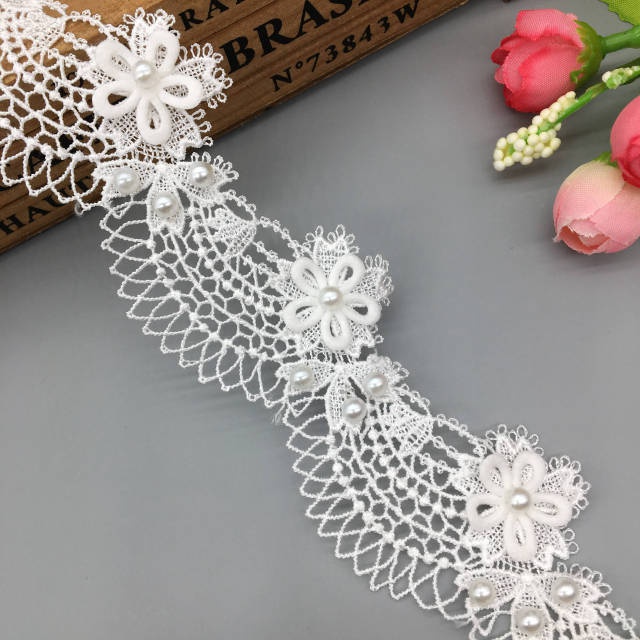 1 Yard Dây Ruy Băng Thêu Hoa Hồng Hòa Tan Trong Đại Dương Đính Ngọc Trai Trang Trí Thủ Công