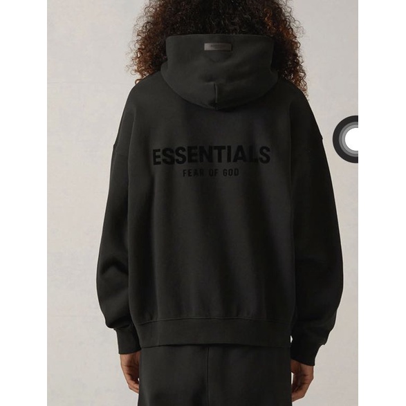 (thiếu tem) Áo Hoodie ESSENTIALS BLACK in nhung - màu đen Chính hãng