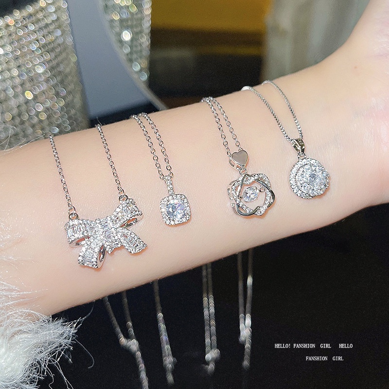 Set Vòng cổ Và Vòng Tay Bằng Thép Titan Đính Đá Zircon Siêu Dễ Thương Cho Nữ