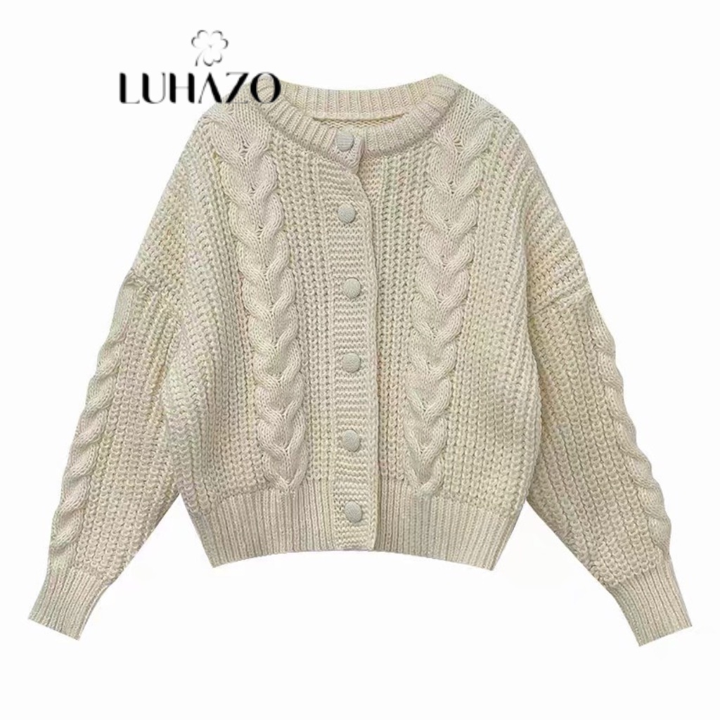 Áo khoác len cardigan nữ cadigan croptop đan vặn thừng trơn cúc bọc LUHAZO Quảng Châu kiểu Hàn Quốc trẻ trung H-23