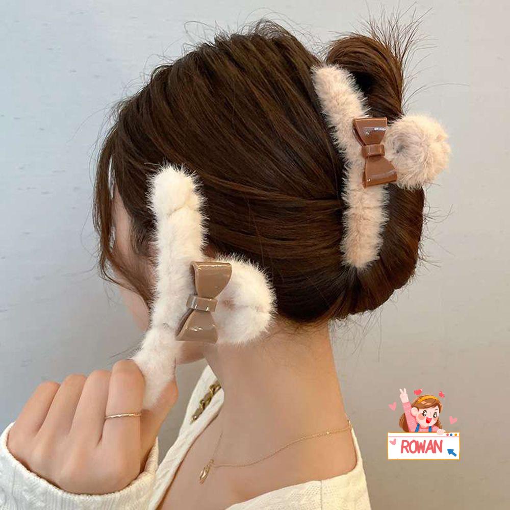 Kẹp Tóc Càng Cua Phối Lông Đính Nơ Thời Trang Mùa Đông