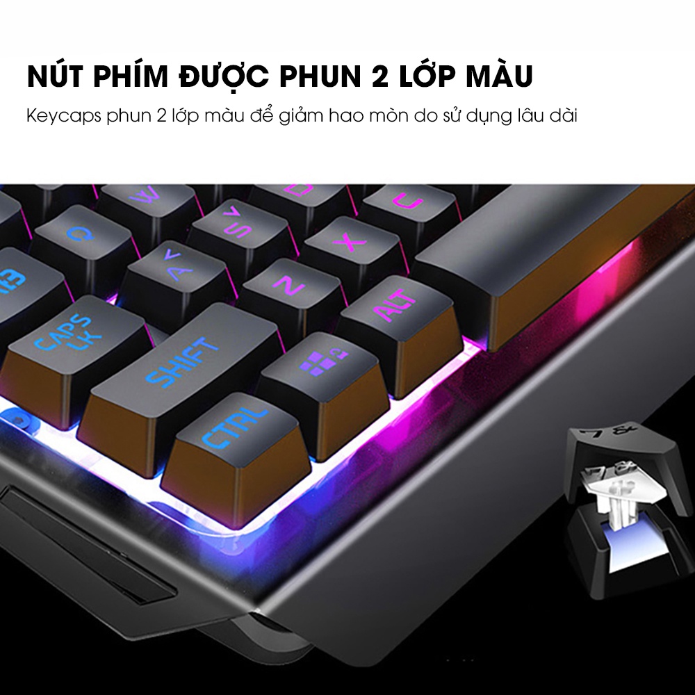 Bàn phím máy tính giả cơ SIDOTECH V2 có dây gaming 104 key đèn led rgb chống nước khung kim loại cứng cáp chống va đập